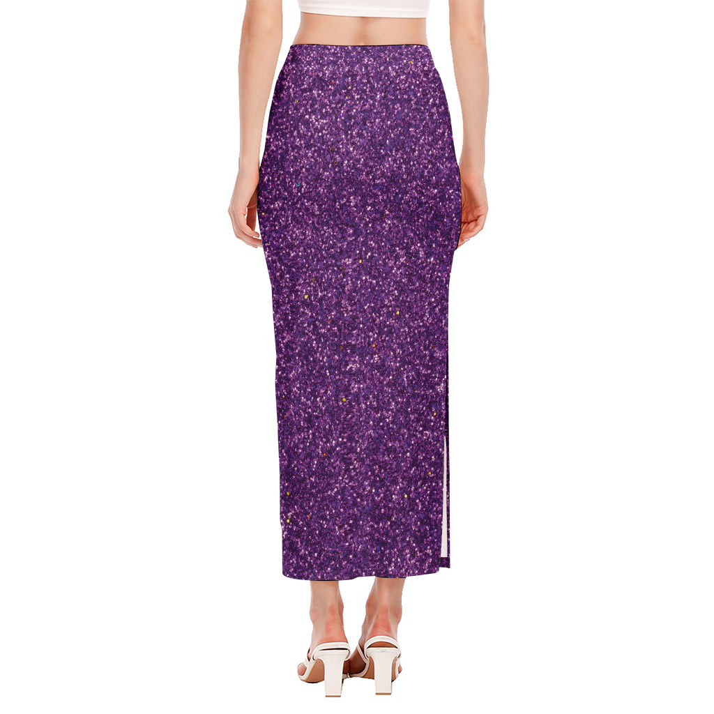 Purple (NOT Real) Glitter Print Side Slit Maxi Skirt