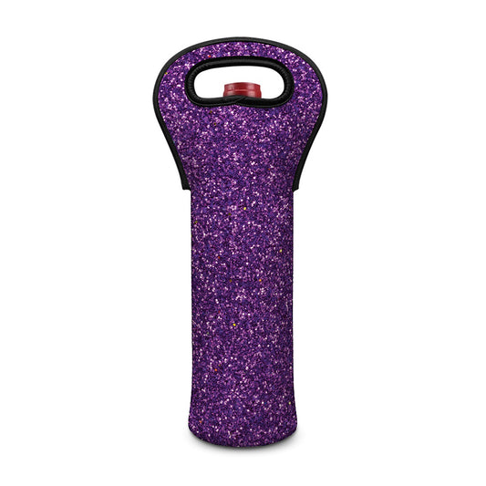 Purple (NOT Real) Glitter Print Single Neoprene Wine Tote