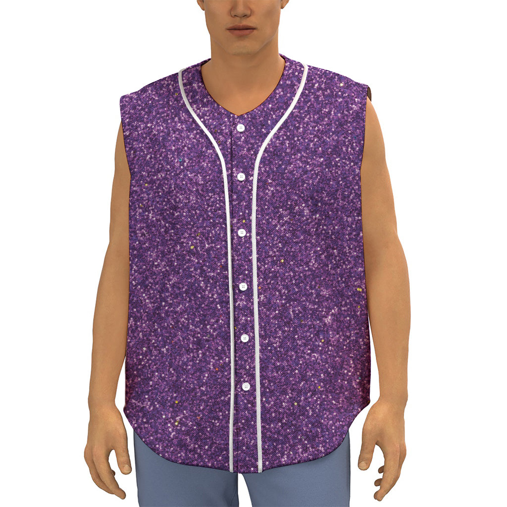 Purple (NOT Real) Glitter Print Sleeveless Baseball Jersey