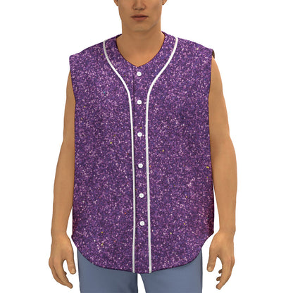 Purple (NOT Real) Glitter Print Sleeveless Baseball Jersey