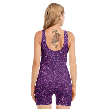 Purple (NOT Real) Glitter Print Sleeveless One Piece Swimsuit