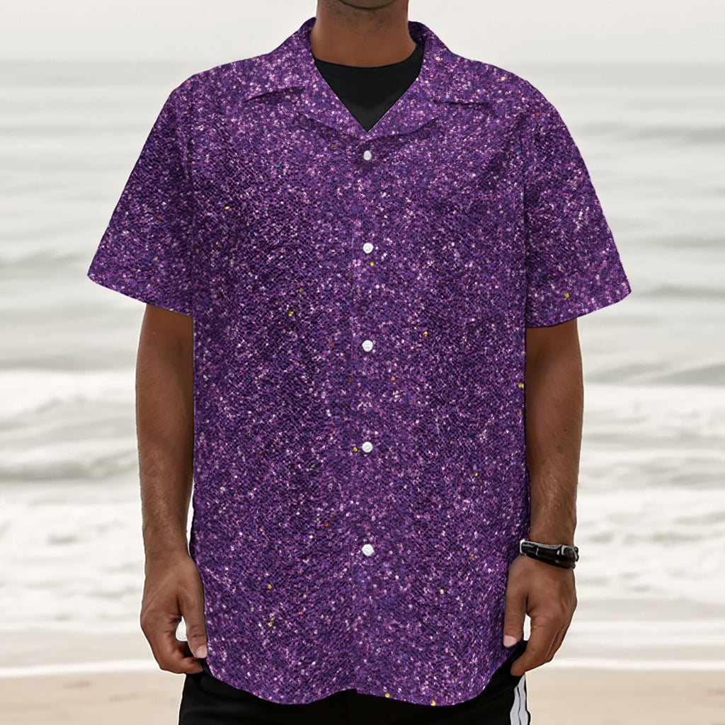 Purple (NOT Real) Glitter Print Textured Short Sleeve Shirt