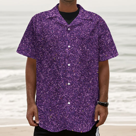 Purple (NOT Real) Glitter Print Textured Short Sleeve Shirt