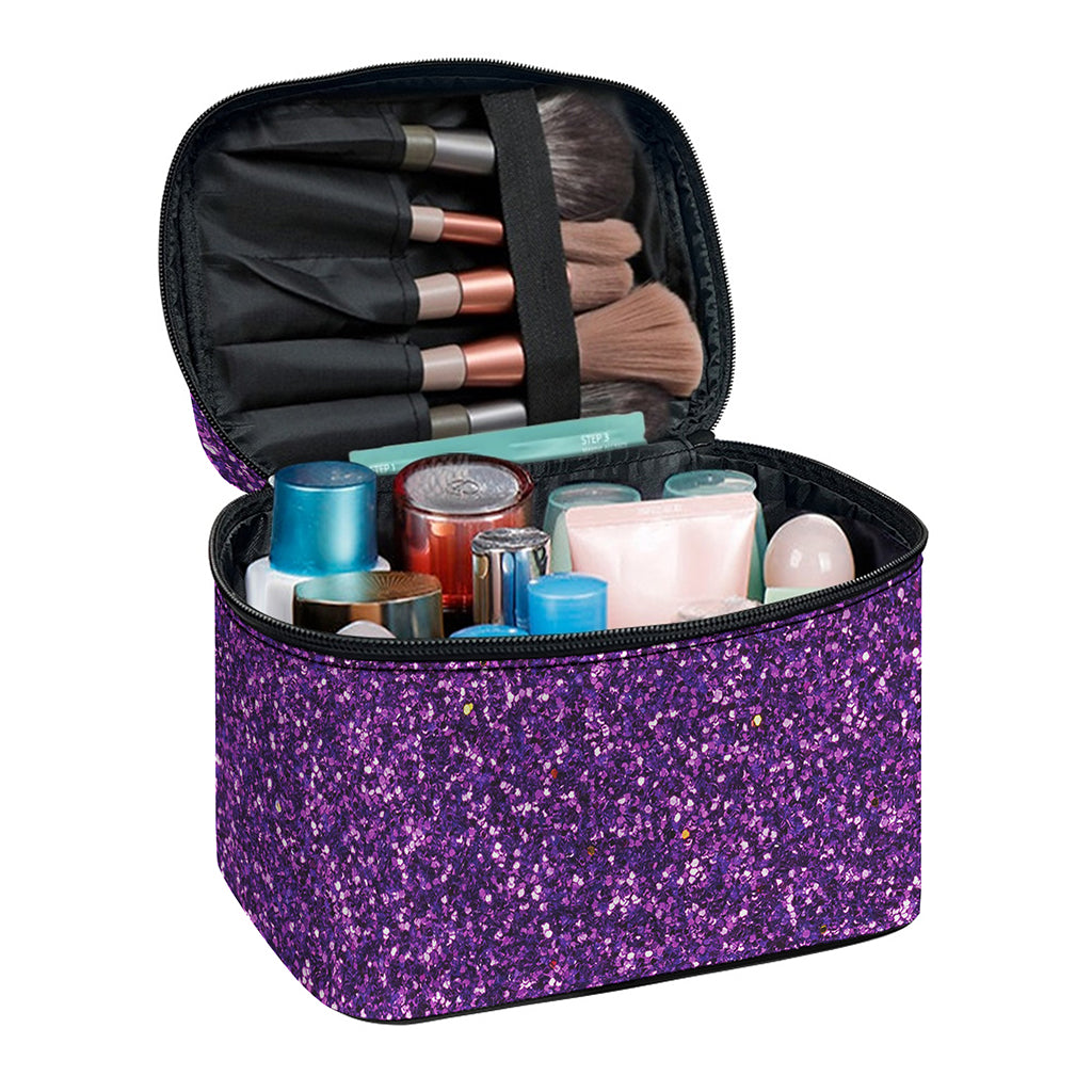 Purple (NOT Real) Glitter Print Travel Makeup Bag