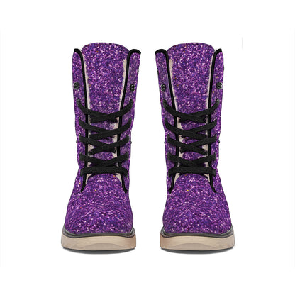 Purple (NOT Real) Glitter Print Winter Boots