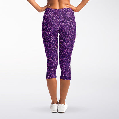 Purple (NOT Real) Glitter Print Women's Capri Leggings