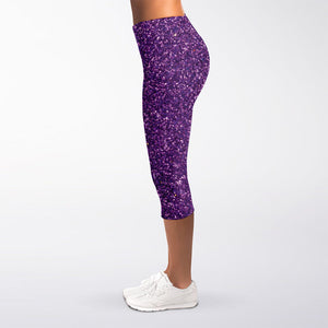 Purple (NOT Real) Glitter Print Women's Capri Leggings