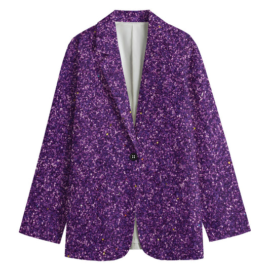 Purple (NOT Real) Glitter Print Women's Cotton Blazer