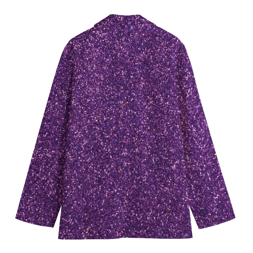 Purple (NOT Real) Glitter Print Women's Cotton Blazer