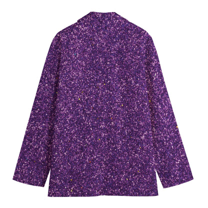 Purple (NOT Real) Glitter Print Women's Cotton Blazer