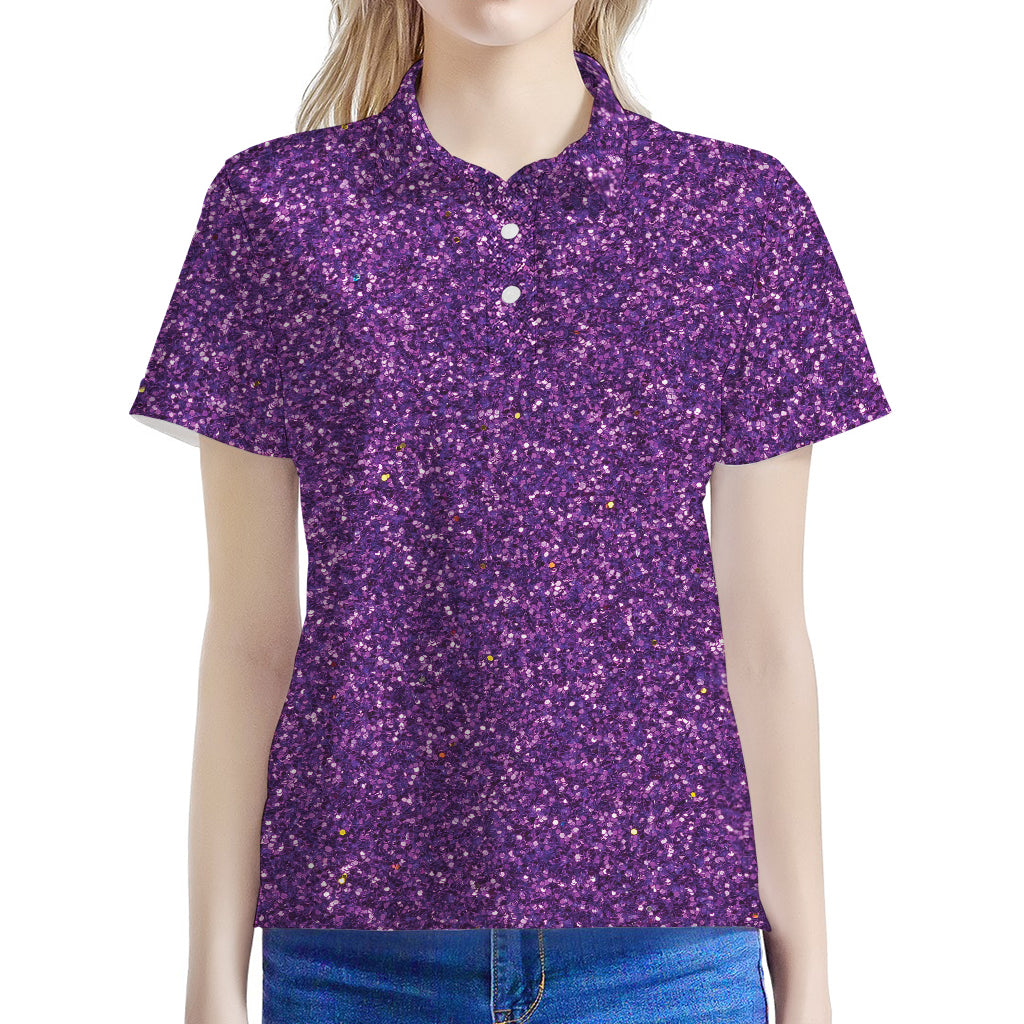 Purple (NOT Real) Glitter Print Women's Polo Shirt