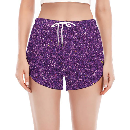 Purple (NOT Real) Glitter Print Women's Split Running Shorts