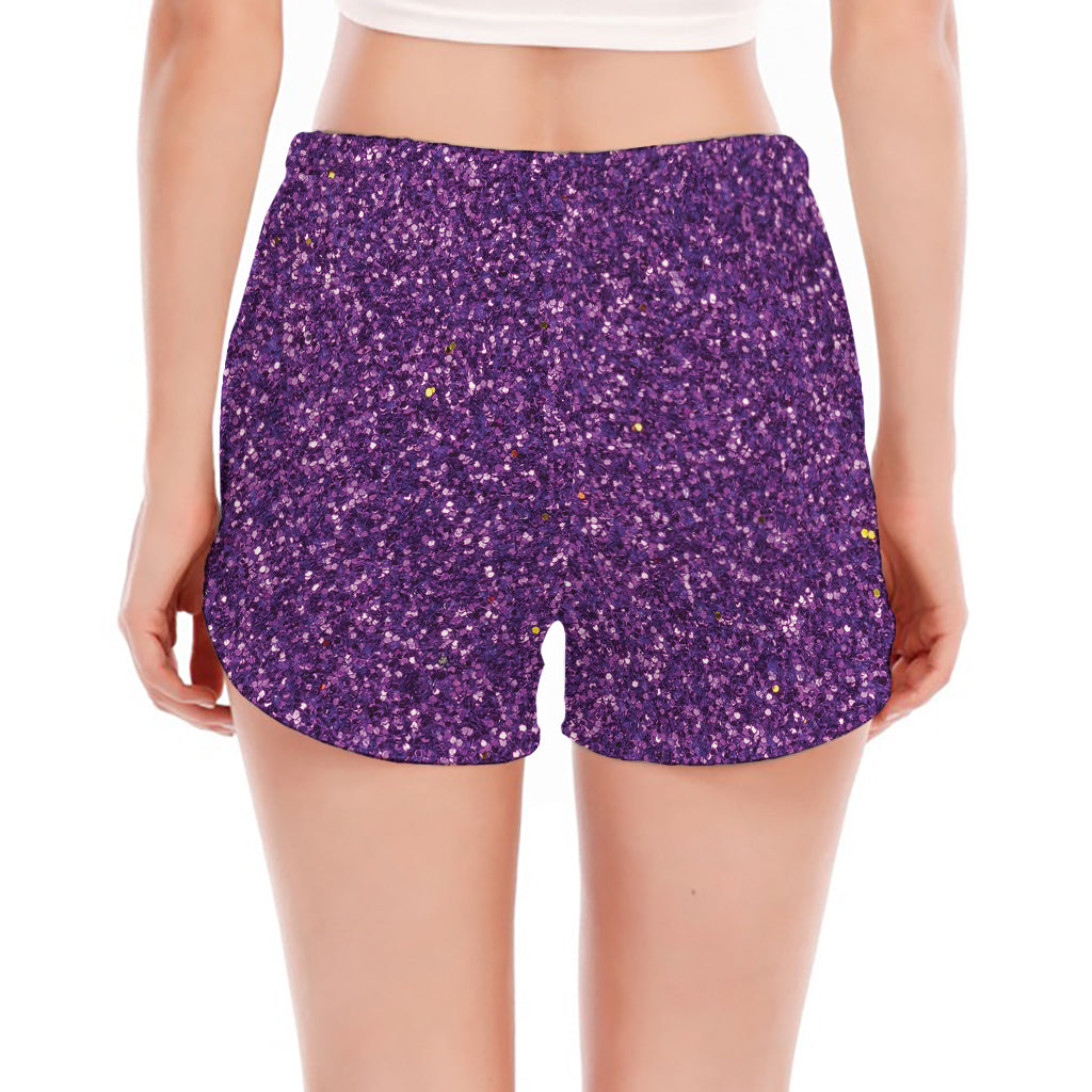Purple (NOT Real) Glitter Print Women's Split Running Shorts