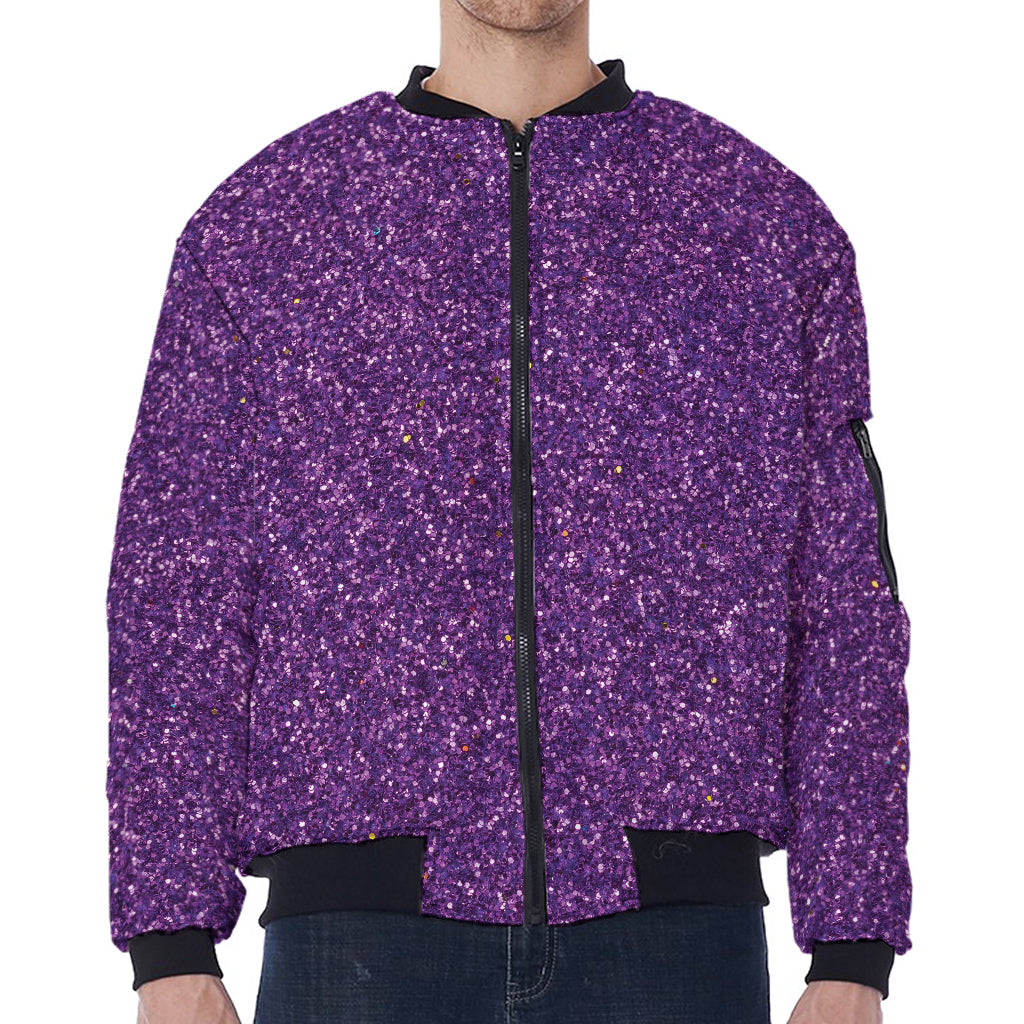 Purple (NOT Real) Glitter Print Zip Sleeve Bomber Jacket