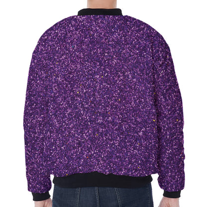 Purple (NOT Real) Glitter Print Zip Sleeve Bomber Jacket