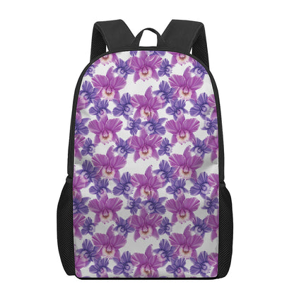 Purple Orchid Flower Pattern Print 17 Inch Backpack