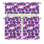 Purple Orchid Flower Pattern Print 3 Piece Kitchen Curtains
