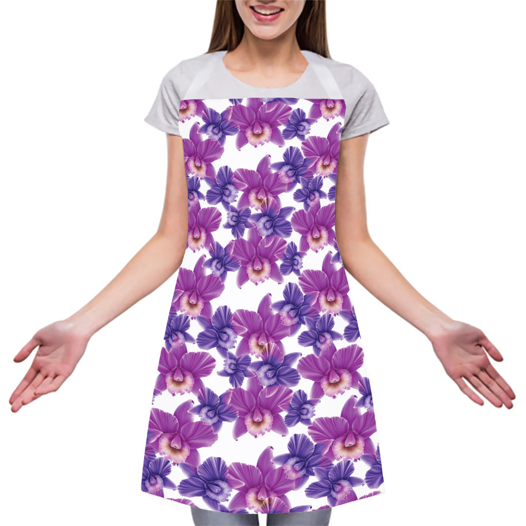 Purple Orchid Flower Pattern Print Adjustable Apron