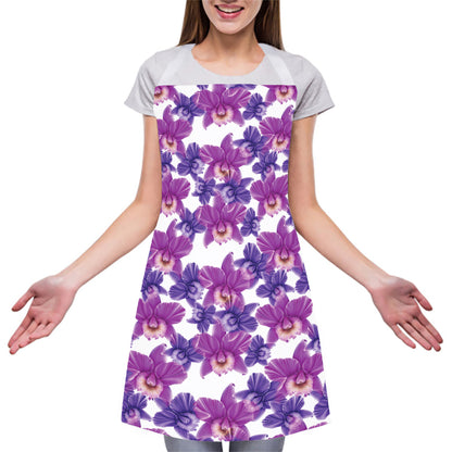 Purple Orchid Flower Pattern Print Adjustable Apron
