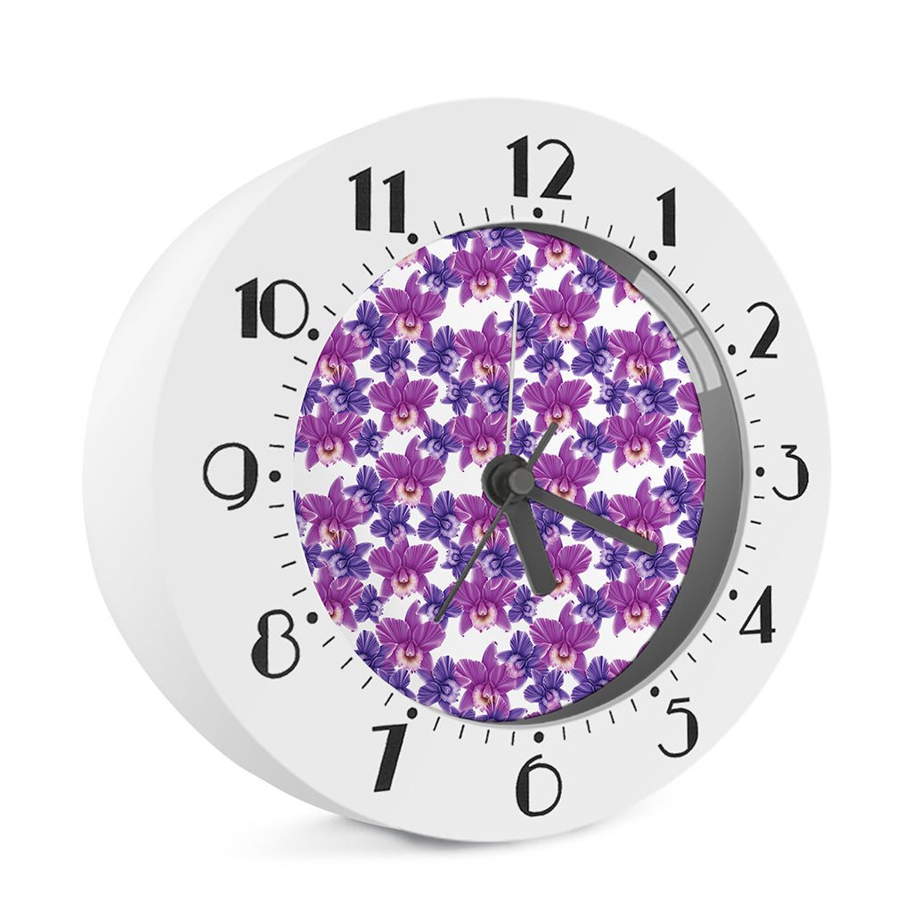 Purple Orchid Flower Pattern Print Alarm Clock