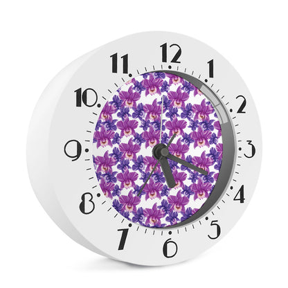 Purple Orchid Flower Pattern Print Alarm Clock