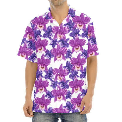 Purple Orchid Flower Pattern Print Aloha Shirt