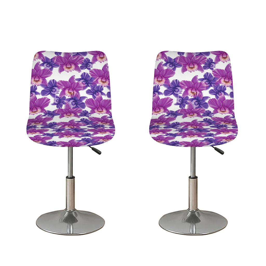 Purple Orchid Flower Pattern Print Bar Stool Covers