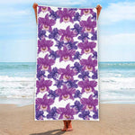 Purple Orchid Flower Pattern Print Beach Towel