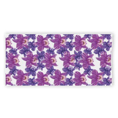 Purple Orchid Flower Pattern Print Beach Towel