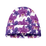 Purple Orchid Flower Pattern Print Beanie