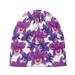 Purple Orchid Flower Pattern Print Beanie