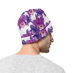 Purple Orchid Flower Pattern Print Beanie