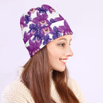 Purple Orchid Flower Pattern Print Beanie