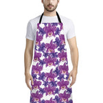 Purple Orchid Flower Pattern Print Bib Apron With Pocket