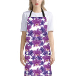 Purple Orchid Flower Pattern Print Bib Apron With Pocket