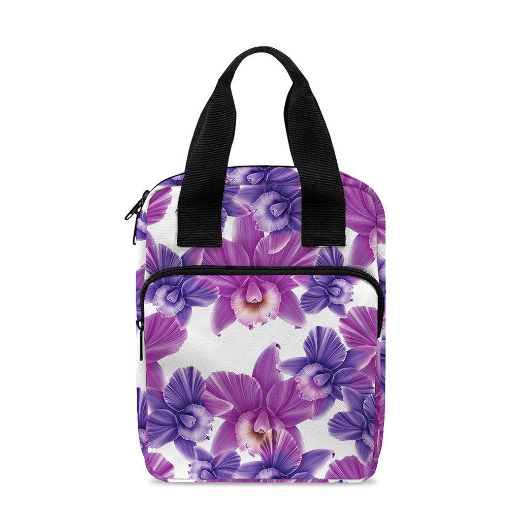 Purple Orchid Flower Pattern Print Bible Tote Bag