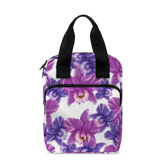 Purple Orchid Flower Pattern Print Bible Tote Bag