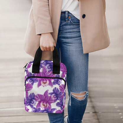 Purple Orchid Flower Pattern Print Bible Tote Bag