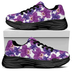 Purple Orchid Flower Pattern Print Black Chunky Shoes