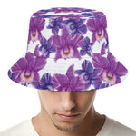 Purple Orchid Flower Pattern Print Bucket Hat