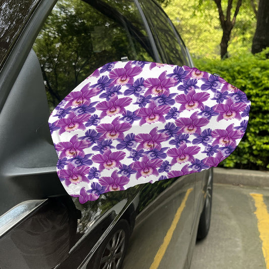 Purple Orchid Flower Pattern Print Car Side Mirror Covers