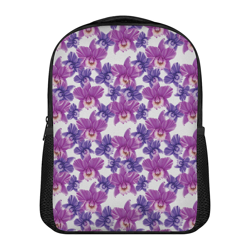 Purple Orchid Flower Pattern Print Casual Backpack