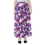 Purple Orchid Flower Pattern Print Chiffon Maxi Skirt