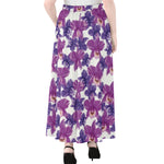 Purple Orchid Flower Pattern Print Chiffon Maxi Skirt
