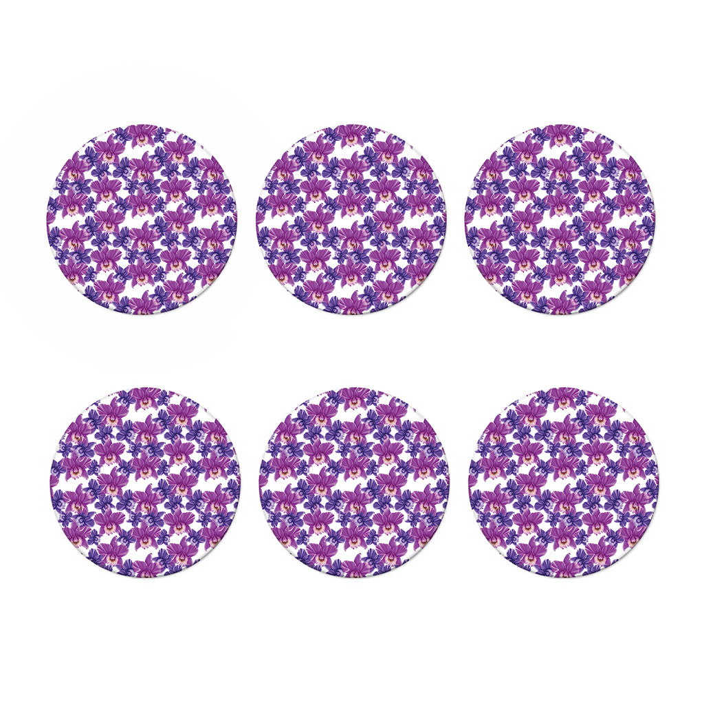 Purple Orchid Flower Pattern Print Coaster Set