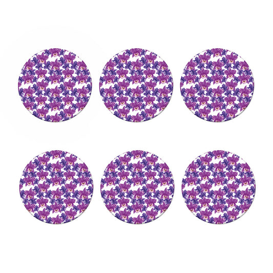 Purple Orchid Flower Pattern Print Coaster Set