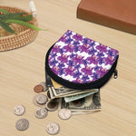 Purple Orchid Flower Pattern Print Coin Purse
