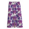 Purple Orchid Flower Pattern Print Cotton Front Slit Maxi Skirt