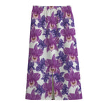 Purple Orchid Flower Pattern Print Cotton Front Slit Maxi Skirt