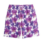 Purple Orchid Flower Pattern Print Cotton Shorts